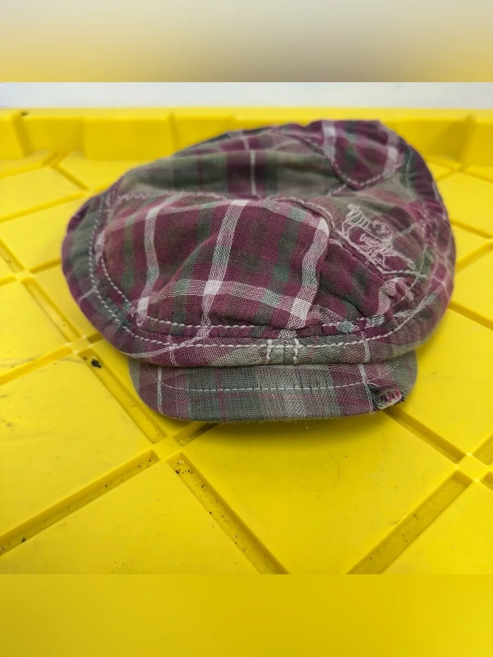 Vintage True Religion Plaid Newsboy Flat Cap Contrast Stitch Driving Hat OS Y2K
